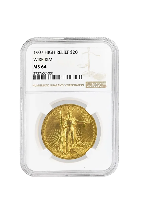 1907 Saint Gaudens Double Eagle NGC MS-64 HIGH RELIEF WIRE EDGE