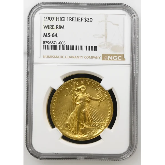 1907 Saint Gaudens Double Eagle NGC MS-64 HIGH RELIEF WIRE RIM