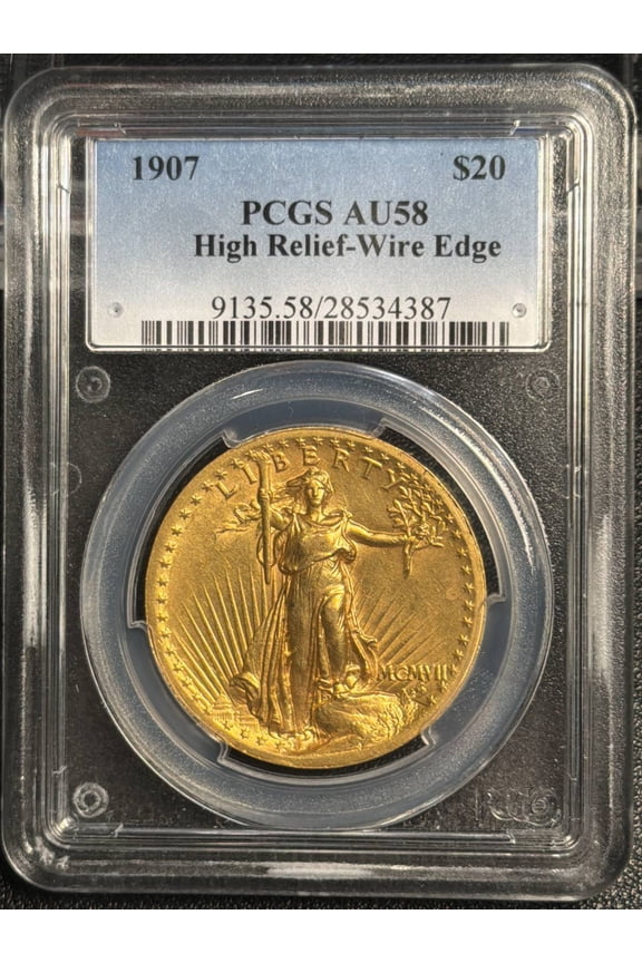 1907 Saint Gaudens Double Eagle PCGS AU-58 High Relief, Wire Edge