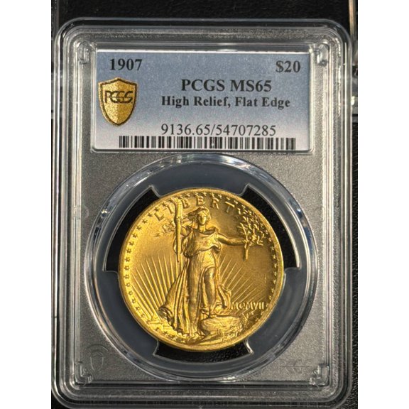 1907 Saint Gaudens Double Eagle PCGS MS-65 High Relief Flat Edge