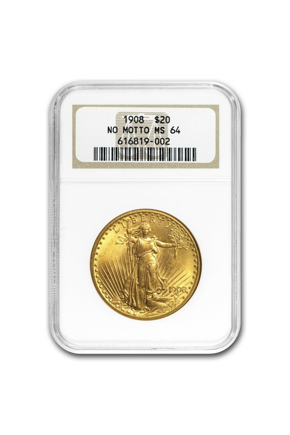 1908 $20 St Gaudens Gold Double Eagle No Motto MS-64 NGC