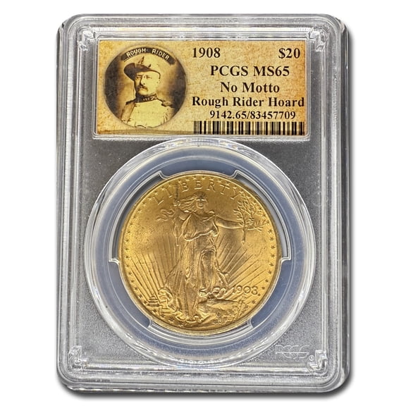 1908 $20 St Gaudens Gold No Motto MS-65 PCGS (Rough Rider)