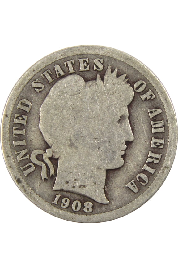 1908 Barber Dime G Good Silver 10c Coin