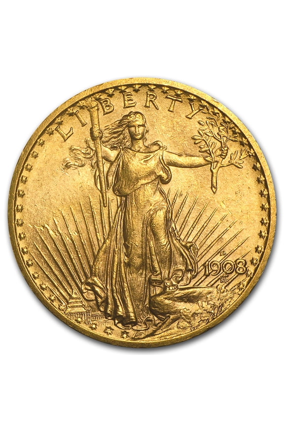 1908-D $20 St Gaudens Gold Double Eagle No Motto AU