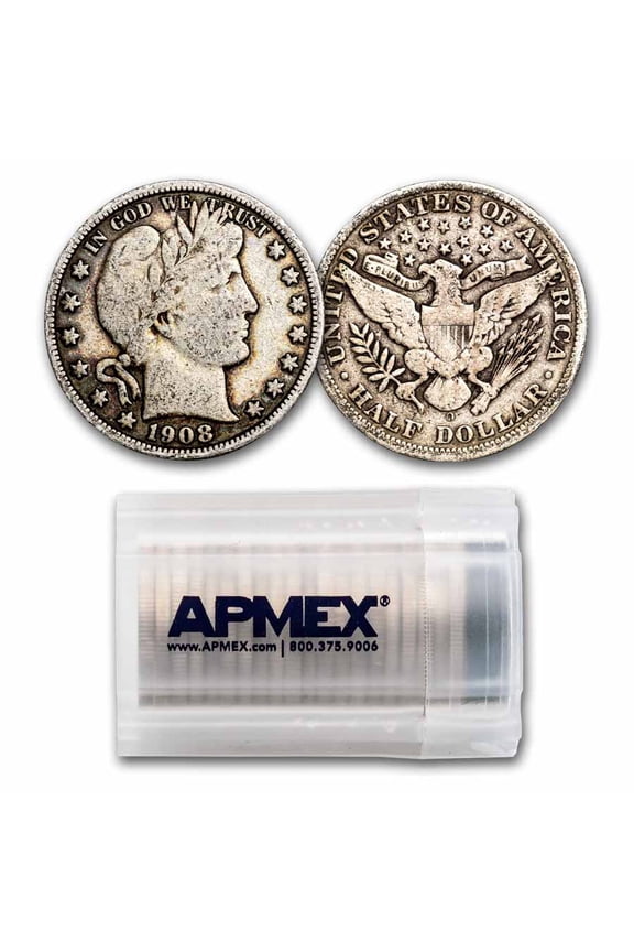 1908-O Barber Half Dollar 20-Coin Roll Avg Circ