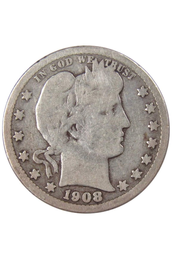 1908 O Barber Quarter G Good 90% Silver 25c US Type Coin Collectible