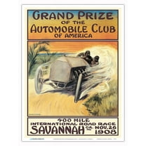 1908 Savannah Georgia 400 Mile International Road Race - Automobile Club of America - Vintage Car Racing Poster by Malcolm A. Strauss - Master Art Print (Unframed) 9in x 12in
