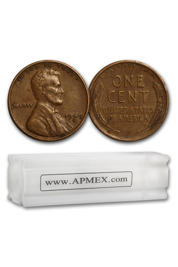 1909-1955 Wheat Cent 50-Count Roll Avg Circ (All S-Mint)