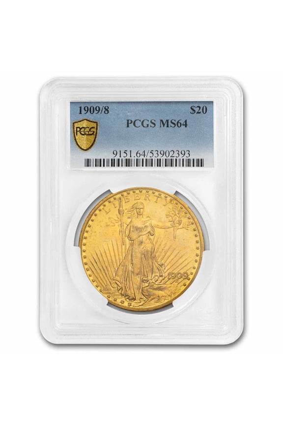 1909/8 $20 St Gaudens Gold Double Eagle MS-64 PCGS