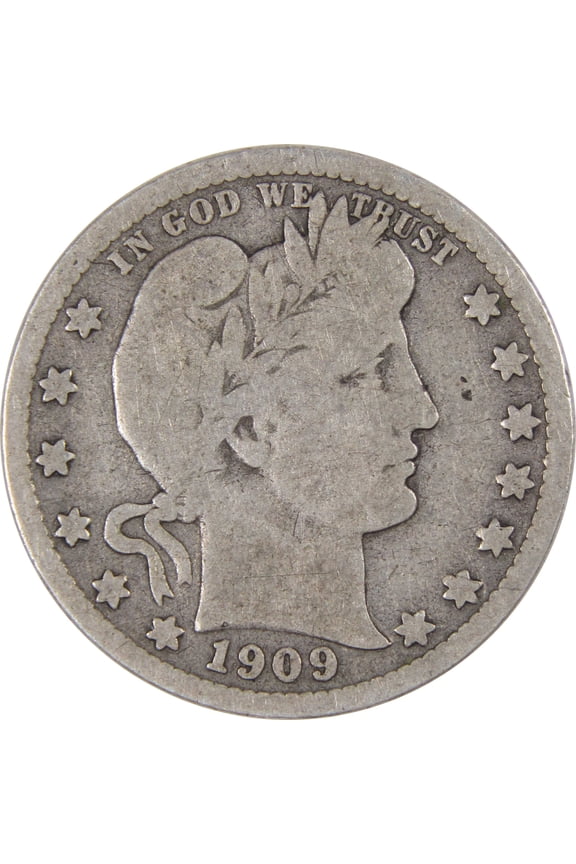 1909 D Barber Quarter G Good 90% Silver 25c US Type Coin Collectible