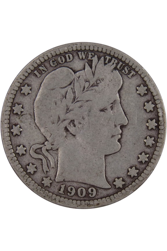 1909 D Barber Quarter VG Very Good Silver 25c Coin