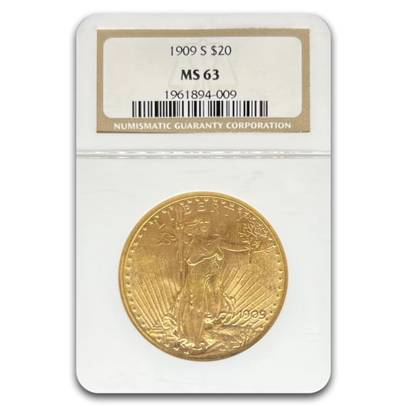 1909-S $20 St Gaudens Gold Double Eagle MS-63 NGC