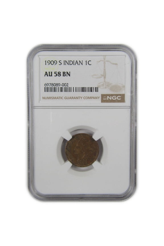 1909 S Indian Head Cent AU 58 BN NGC Penny 1c Coin SKU:I23412