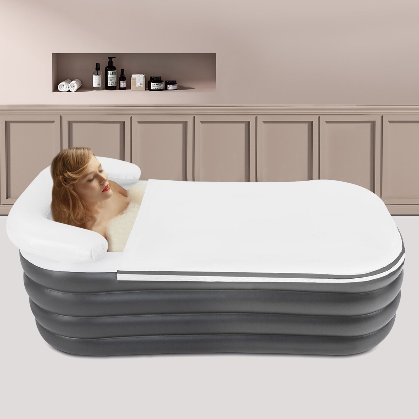 190L Foldable Portable Standing Bathtub Inflatable SPA 120V 130W for Shower Stall Hot Ice Bath 122*52*57cm for Most People Within 6ft And 220 Lbs