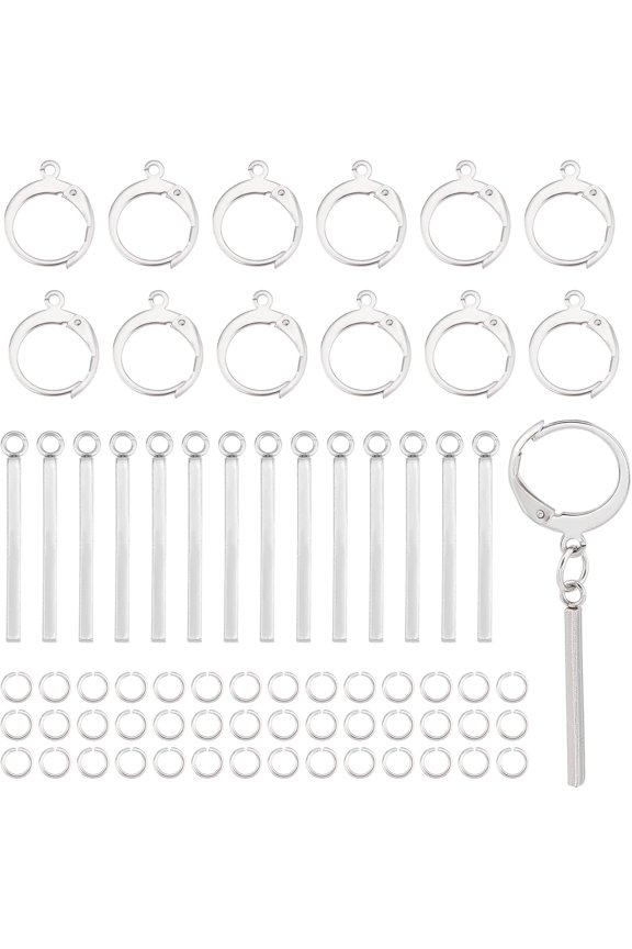 190Pcs Bar Drop Earring Making Kit Stainless Steel 60pcs Leverback Earring Hooks with 70pcs Opem Jump Rings and 60pcs Vertical Bar Pendant for DIY Earring Jewellry Making