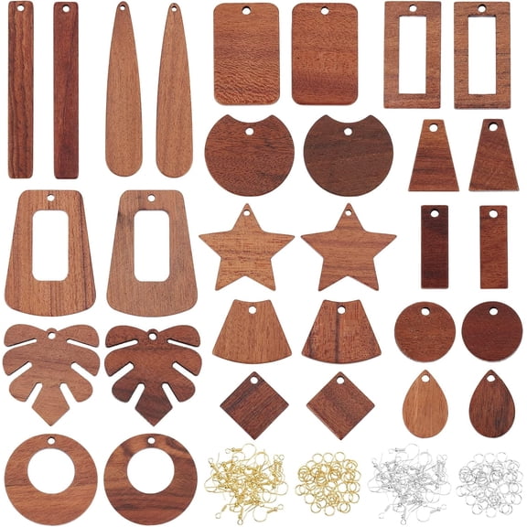 190Pcs Resin Wooden Earring Pendants Natural Wood Resin Charms Resin Walnut Wood Jewelry Findings for Necklace and Earring Making - 15 Styles DIY