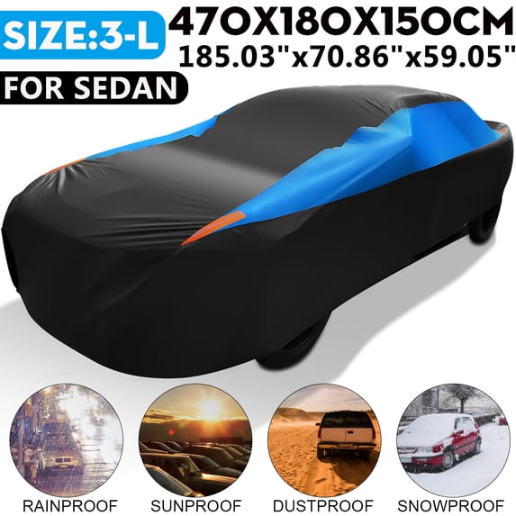 190T Car Cover for Sedans 177-208". Waterproof, UV Protection, Scratch Resistant, Universal Fit for Sedan