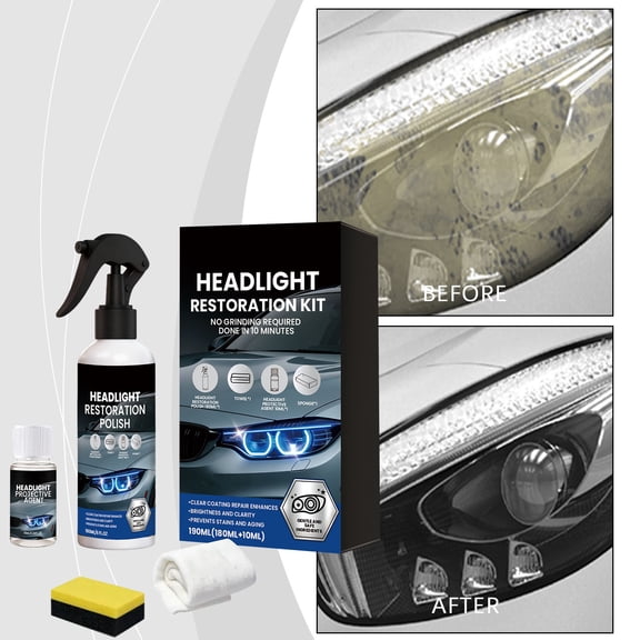 190ml Car Headlight Powerful Refresher Kit, Refreshing to Like-new Condition Car Improves Remover Oxidation Yellowing Long-lasting Brightness Uv Resistant Weatherproof Durable Headlights Nursing Set