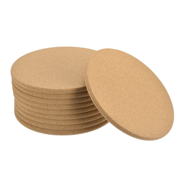 190mm(7.48") Round Coasters 10mm Thick Cork Cup Mat Pad Round Edge 10 Pack