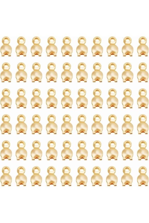 190pcs 14K Gold Plated End Caps Brass Bead Tips Knot Cover Crimp Bead Tips Knotted Lid Metal Open Flap Folding Bead Tips End Caps for Jewelry Making Crafts Bracelet Necklaces Gold DIY