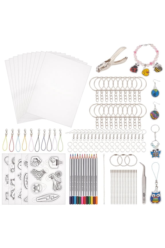 191 Pcs Shrink Craft Kit Heat Shrinky Art Pendant Keychain Earrings Making Kit Include 5 Pcs Shrink Sheets Pencil Tweezers Keychains Mobile Straps for Keychain Crafts Jewelry Making DIY Colorful
