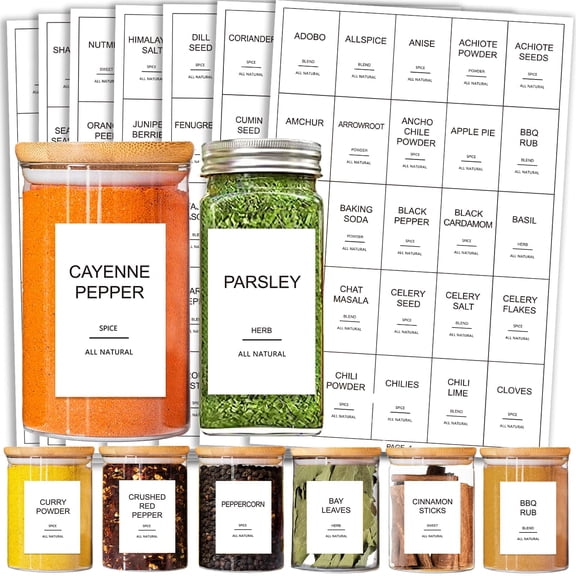 191 Spice Jar Labels Preprinted Minimalist Stickers - White Waterproof Label Fit Round Or Rectangle Jars Seasoning Kitchen Pantry