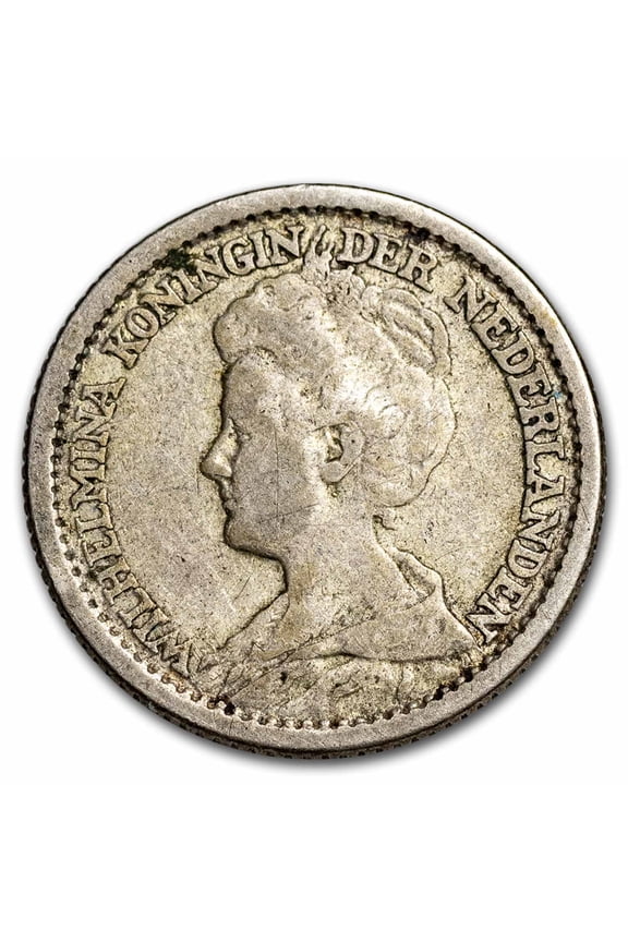 1910-1925 Netherlands Silver 25 Cents Wilhelmina Avg Circ