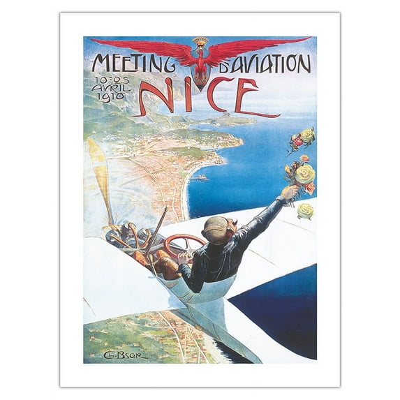 1910 Aviation Meeting (Meeting d’Aviation) - Nice France - Vintage Aviation Poster by Charles-Léonce Brossé - Fine Art Matte Paper Print (Unframed) 18x24in