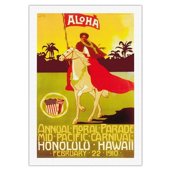 1910 Mid-Pacific Carnival - Annual Floral Parade - Honolulu Hawaii - Vintage Carnival Poster by M. Mist c.1910 - Fine Art Rolled Canvas Print (Unframed) 27in x 40in