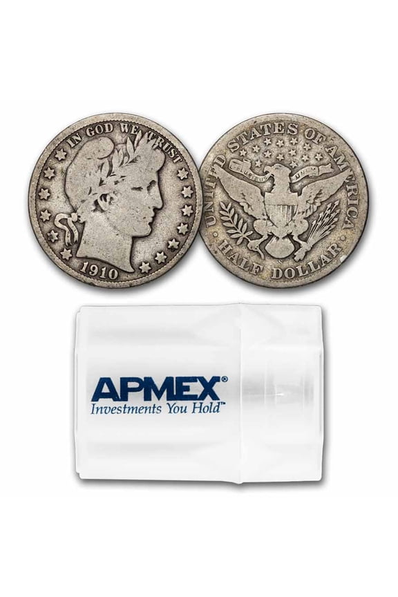 1910-S Barber Half Dollar 20-Coin Roll Avg Circ