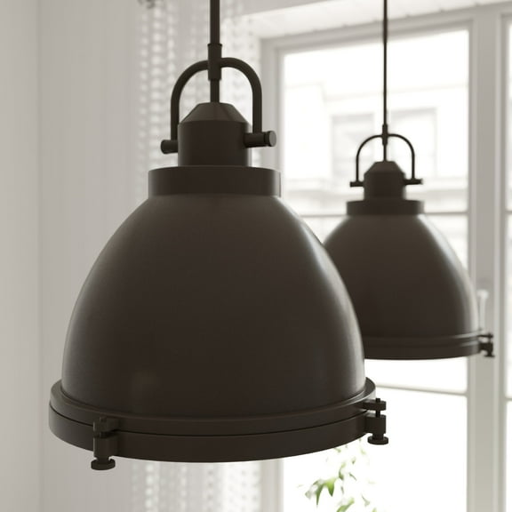 Hunter - Bridgemoor 2-light Noble Bronze, Medium Size Pendant Light, Dimmable, Industrial Style, Dome Shaped, for Bedrooms, Dining, Living Rooms - 19103