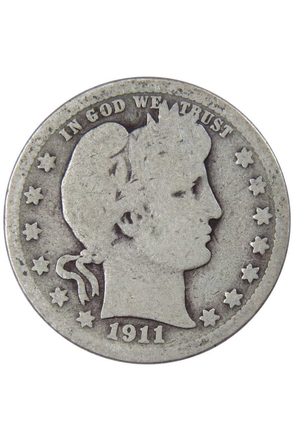 1911 Barber Quarter G Good 90% Silver 25c US Type Coin Collectible