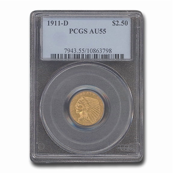 1911-D $2.50 Indian Gold Quarter Eagle AU-55 PCGS (Strong D)