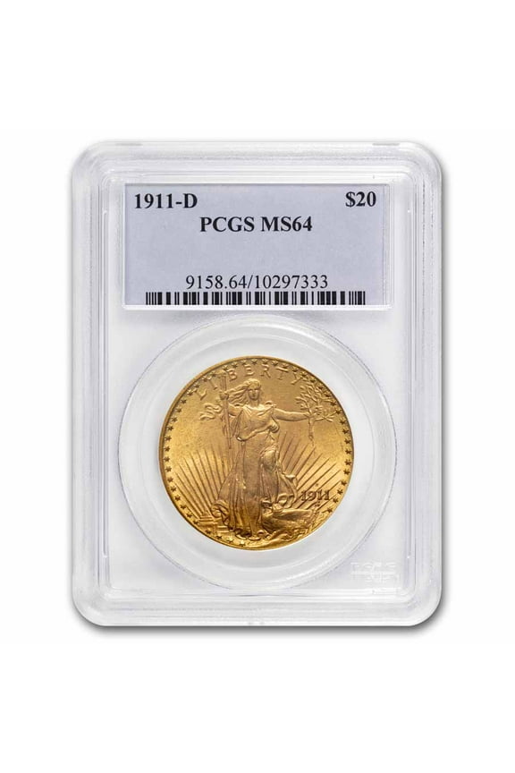 1911-D $20 St Gaudens Gold Double Eagle MS-64 PCGS
