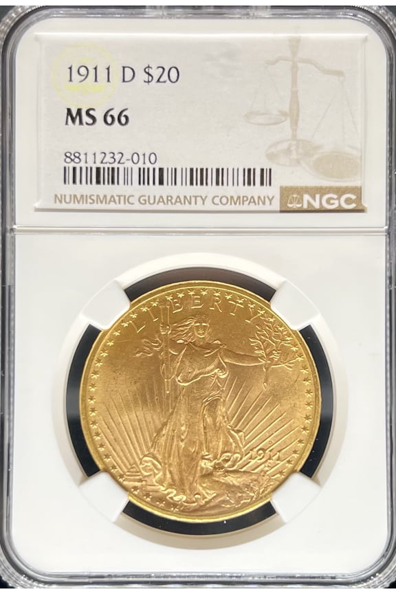 1911-D $20 St Gaudens MS66 PCGS (PA8811232010)