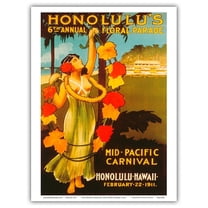 1911 Mid-Pacific Carnival - 6th Annual Floral Parade - Honolulu Hawaii - Vintage Carnival Poster c.1911 - Master Art Print (Unframed) 9in x 12in