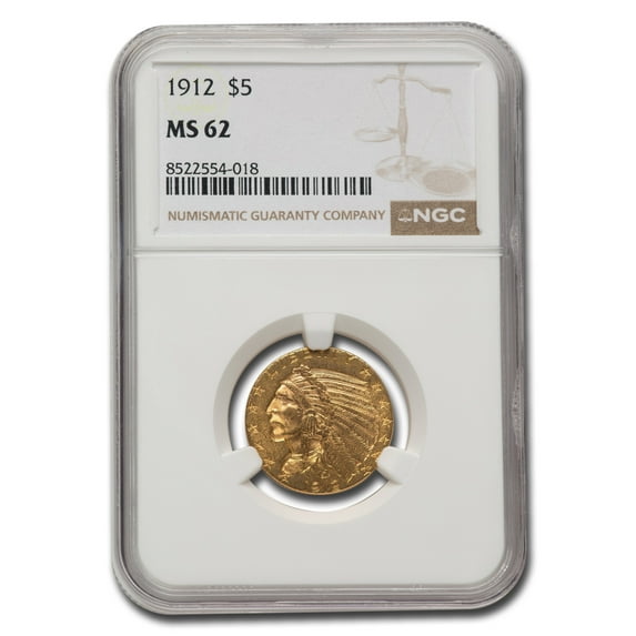 1912 $5 Indian Gold Half Eagle MS-62 NGC