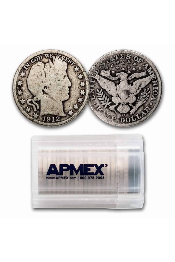 1912-D Barber Half Dollar 20-Coin Roll Avg Circ