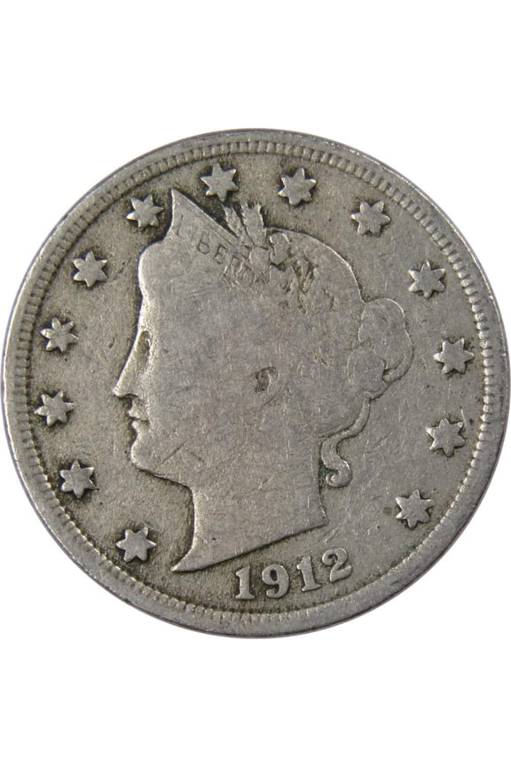 1912 Liberty Head V Nickel 5 Cent Piece F Fine 5c US Coin Collectible