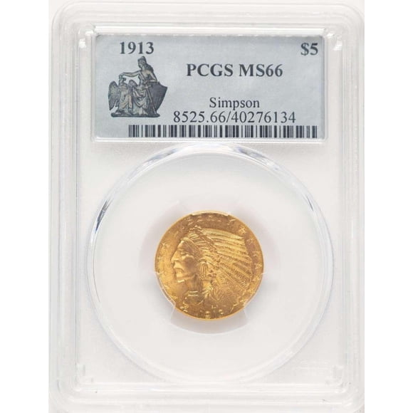 1913 $5 Indian Gold Half Eagle Coin PCGS MS66 - HAT910656001