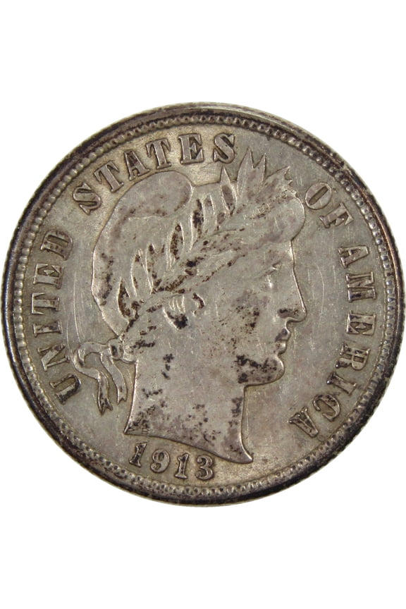 1913 Barber Dime AU About Uncirculated 90% Silver 10c SKU:I3724