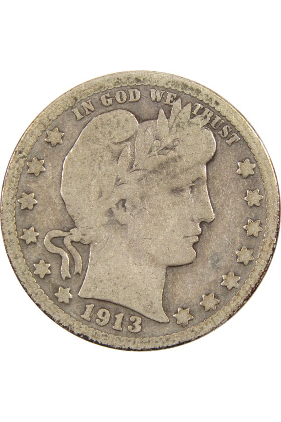 1913 Barber Quarter VG Very Good Silver 25c Coin SKU:I11432