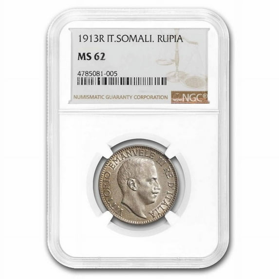 1913-R Italian Somaliland Silver 1 Rupia Emanuele III MS-62 NGC