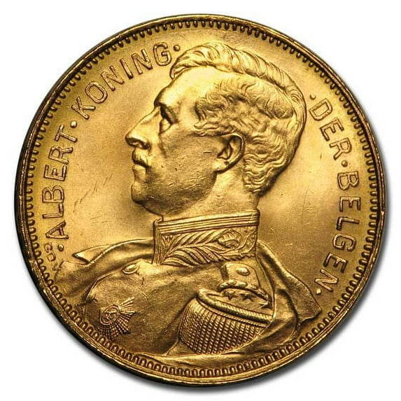 1914 Belgium Gold 20 Francs Albert I BU
