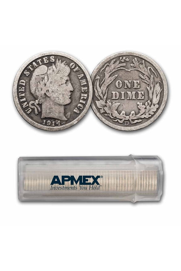 1914-D Barber Dime 50-Coin Roll Avg Circ