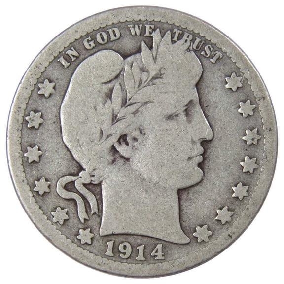1914 D Barber Quarter G Good 90% Silver 25c US Type Coin Collectible