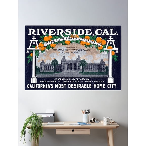 1914 Riverside California Poster Wall Art, Modern Wall Decor For Living Room Bedroom, 8x12 UNFRAMED