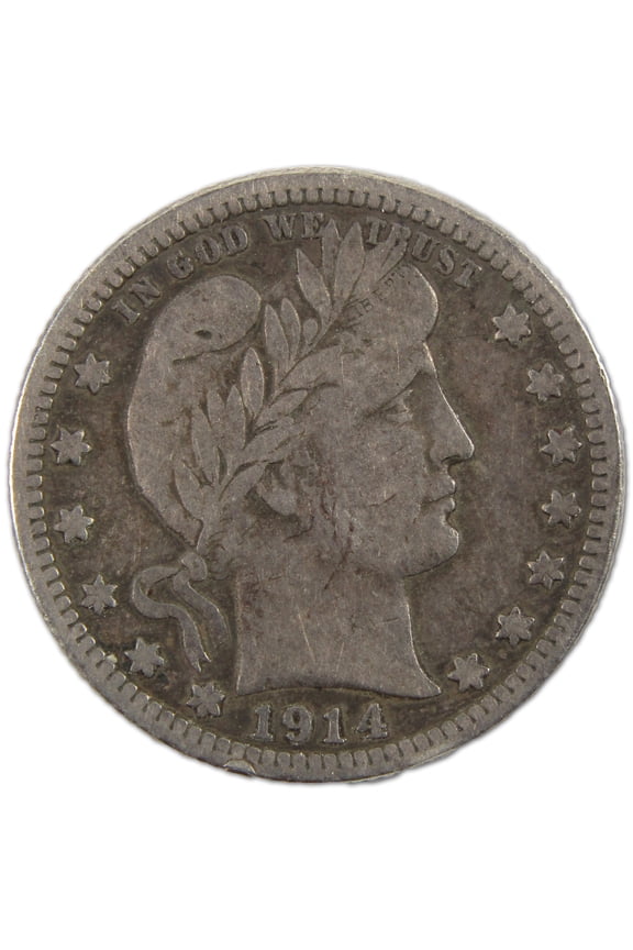 1914 S Barber Quarter F Fine Silver 25c Coin SKU:I10588