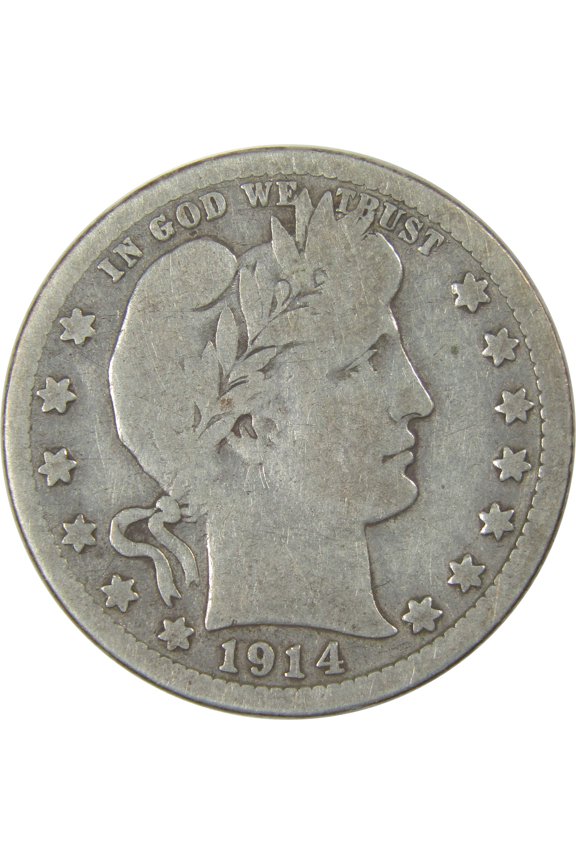 1914 S Barber Quarter VG Very Good Silver 25c Coin SKU:I23809