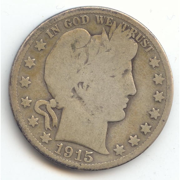 1915 Barber Half Dollar, Key Date, Full Rims, G-VG